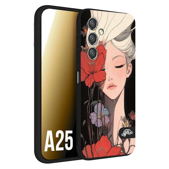 CUSTOMIZZA - Custodia cover nera morbida in tpu compatibile per Samsung A25 woman flower Fantasia Floreale Design Donna e Fiori, Retro Artistico