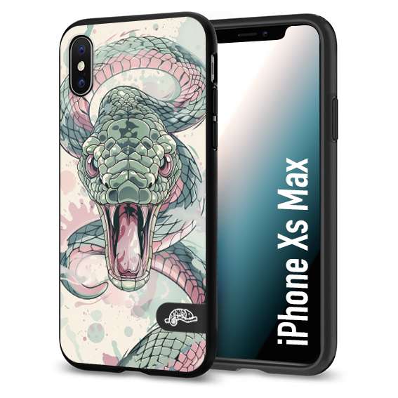 CUSTOMIZZA - Custodia cover nera morbida in tpu compatibile per iPhone Xs Max snake pink green serpente tatuaggio tattoo disegnato a mano
