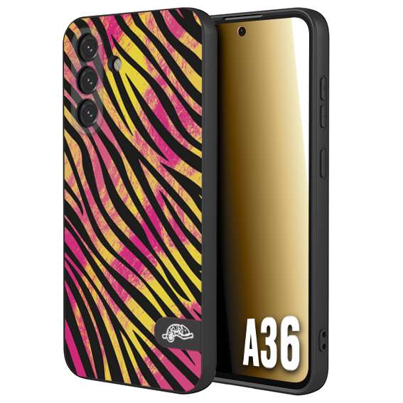 CUSTOMIZZA - Custodia cover nera morbida in tpu compatibile per Samsung A36 zebrata maculata a rilievo soft touch donna fucsia gialla