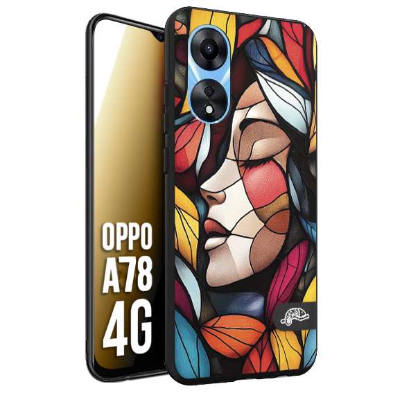 CUSTOMIZZA - Custodia cover nera morbida in tpu compatibile per Oppo A78 4G Vetrata artistica volto di donna profilo fogliare mosaico di vetro colorato