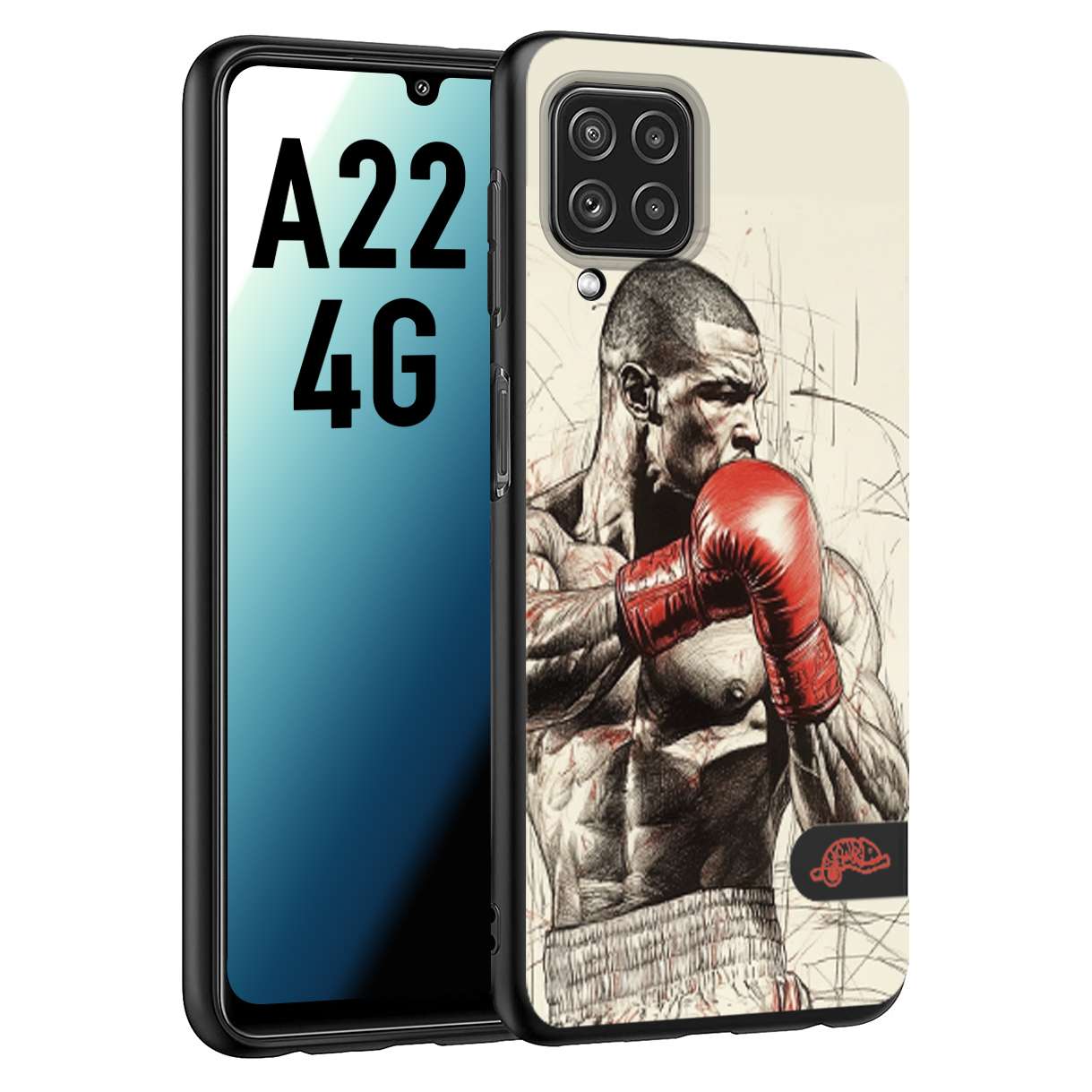 CUSTOMIZZA - Custodia cover nera morbida in tpu compatibile per Samsung A22 4G pugilato pugili disegno tattoo guantoni box sport ring