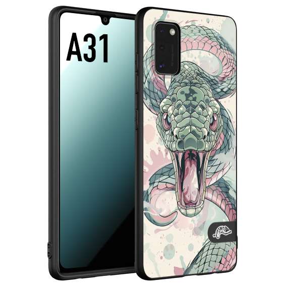 CUSTOMIZZA - Custodia cover nera morbida in tpu compatibile per Samsung A31 snake pink green serpente tatuaggio tattoo disegnato a mano