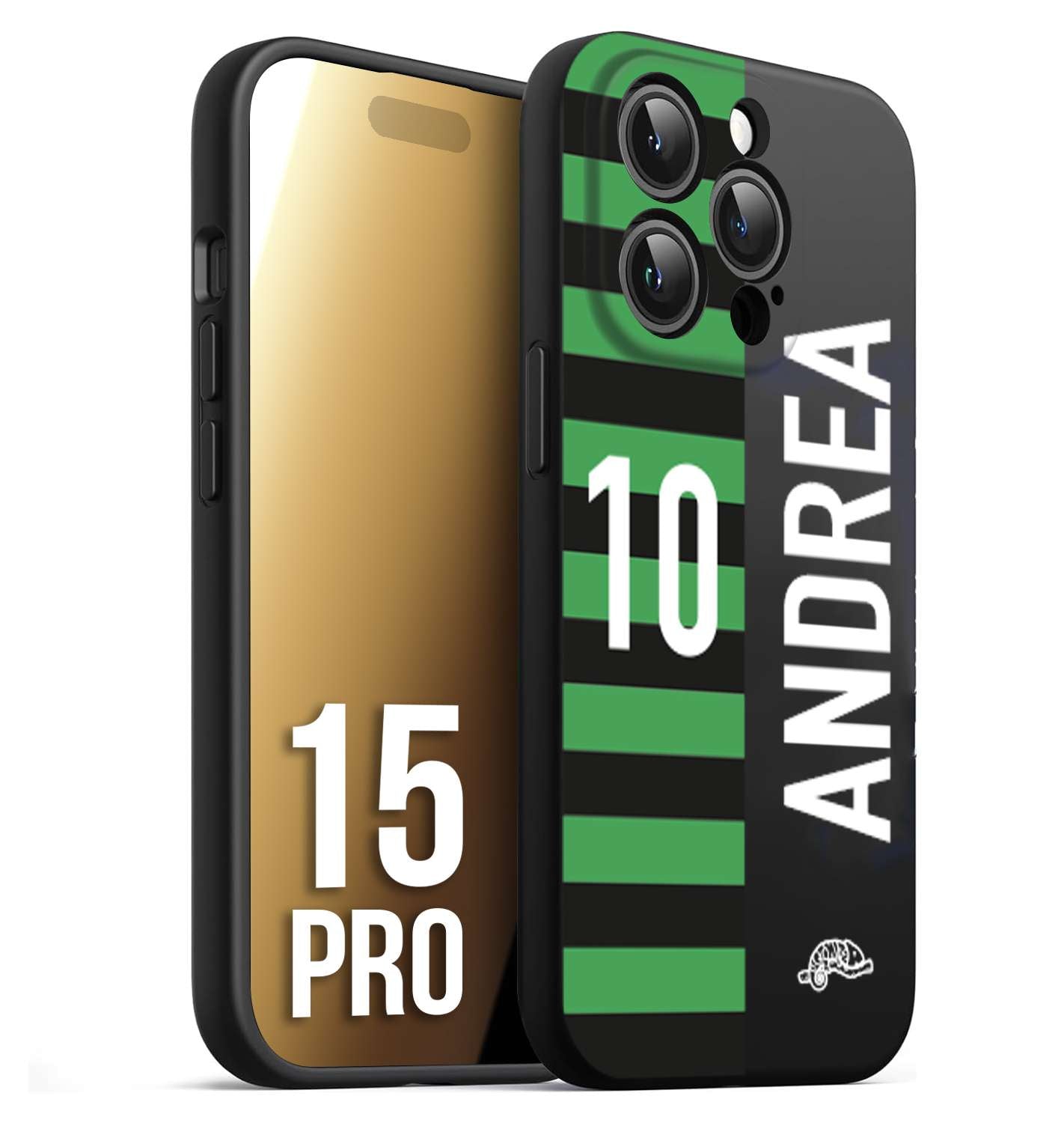 CUSTOMIZZA - Custodia cover nera morbida in tpu compatibile per iPhone 15 PRO personalizzata calcio football nome e numero calciatori neroverde