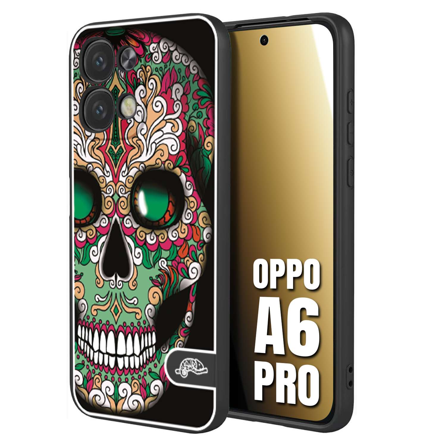 CUSTOMIZZA - Custodia cover nera morbida in tpu compatibile per Oppo A6 PRO teschio messicano Mexican skull verde fucsia