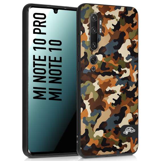 CUSTOMIZZA - Custodia cover nera morbida in tpu compatibile per Xiaomi Mi Note 10 - Mi Note 10 Pro camouflage mimetico militare moderno blu marrone beige