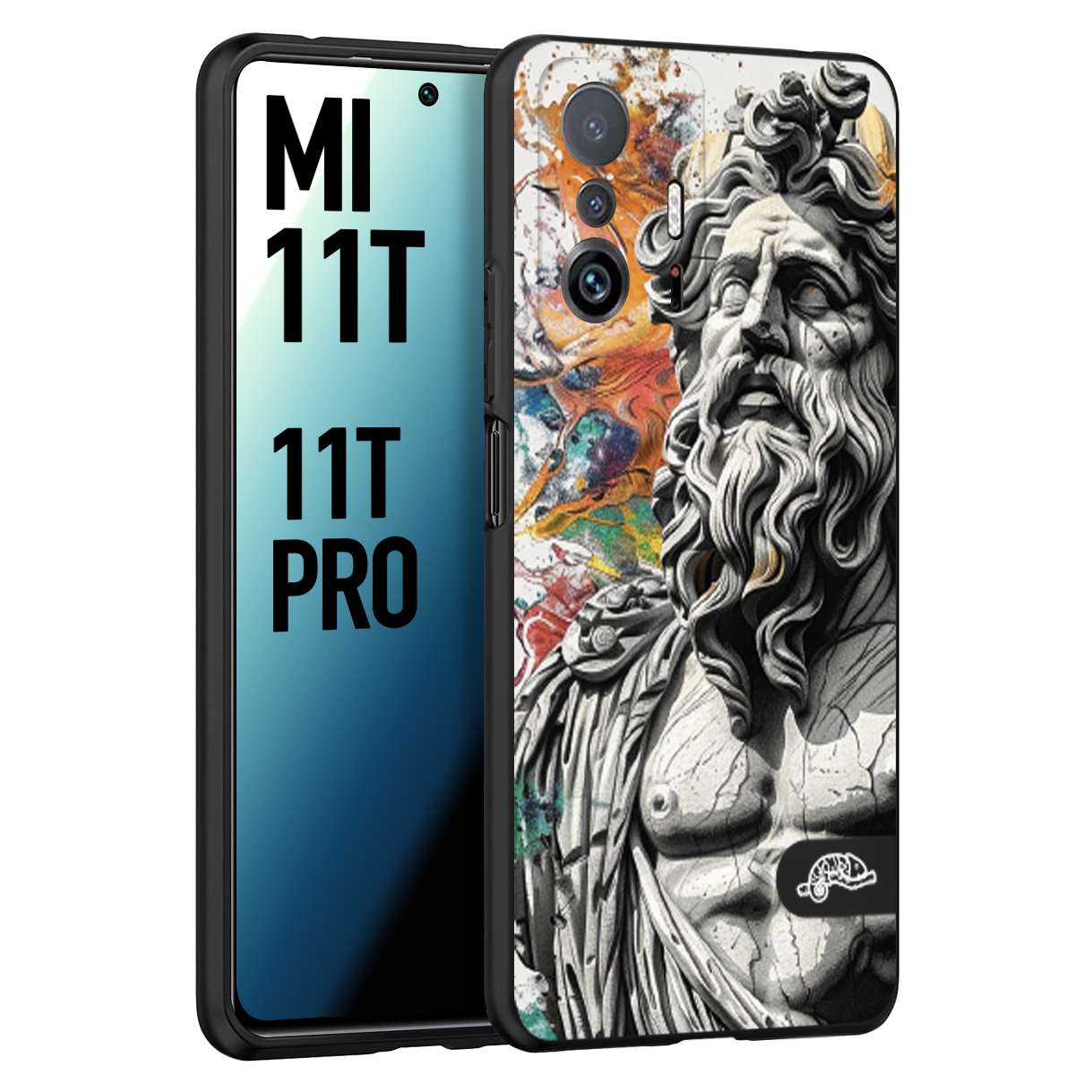 CUSTOMIZZA - Custodia cover nera morbida in tpu compatibile per Xiaomi Mi 11T - Mi 11T PRO statua colorata moderna antico tattoo splash color