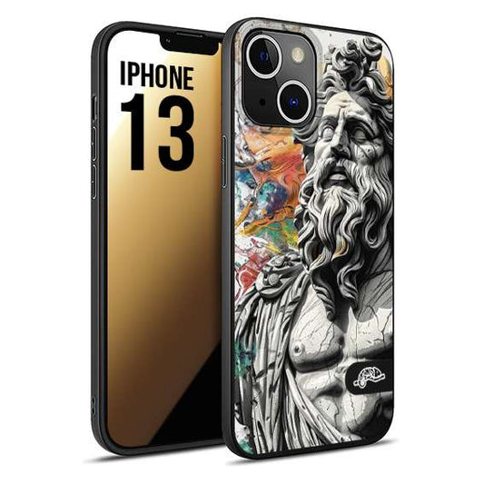 CUSTOMIZZA - Custodia cover nera morbida in tpu compatibile per iPhone 13 statua colorata moderna antico tattoo splash color