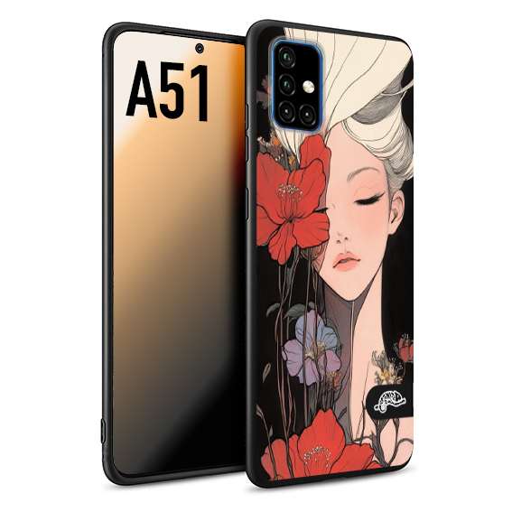 CUSTOMIZZA - Custodia cover nera morbida in tpu compatibile per Samsung A51 woman flower Fantasia Floreale Design Donna e Fiori, Retro Artistico