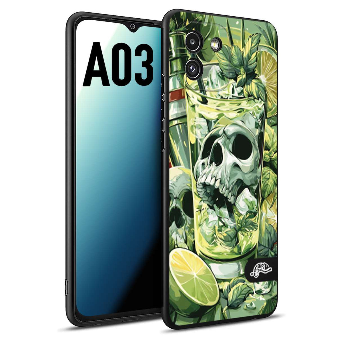 CUSTOMIZZA - Custodia cover nera morbida in tpu compatibile per Samsung A03 Mojito cocktail teschio illustrazione drink lime menta ghiacci tropicale street art