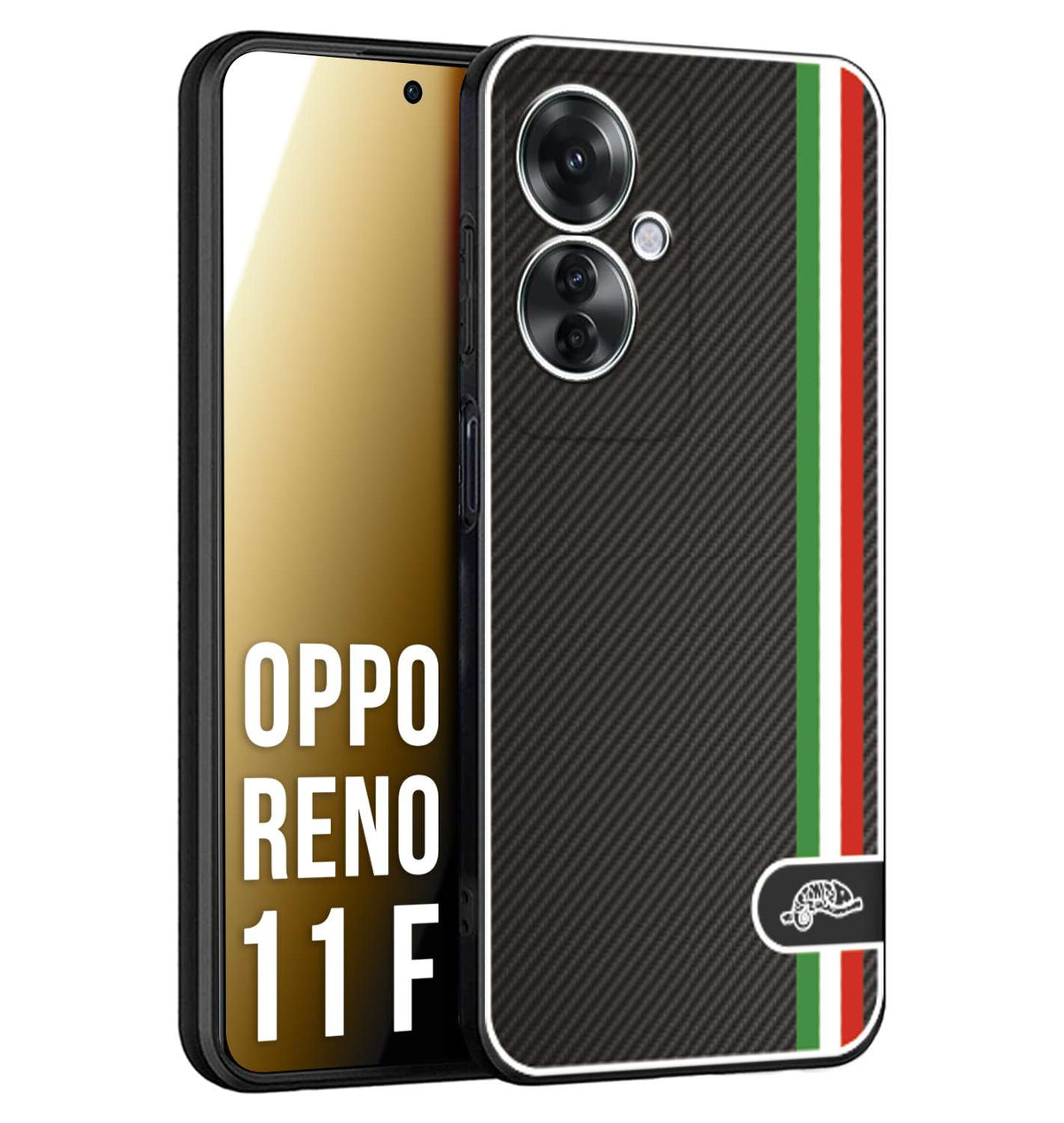 CUSTOMIZZA - Custodia cover nera morbida in tpu compatibile per Oppo Reno 11 F 5G effetto fibra di carbonio bandiera Italia made in Italy
