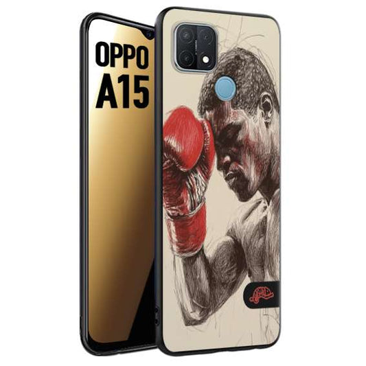 CUSTOMIZZA - Custodia cover nera morbida in tpu compatibile per Oppo A15 pugilato pugili disegno tattoo guantoni boxer pesi massimi