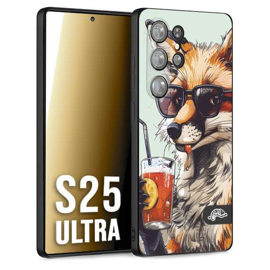 CUSTOMIZZA - Custodia cover nera morbida in tpu compatibile per Samsung S25 ULTRA estate disegnata cocktails animali simpatici fox volpe negroni