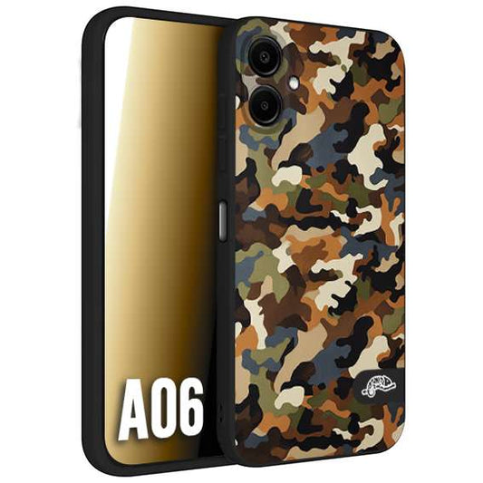 CUSTOMIZZA - Custodia cover nera morbida in tpu compatibile per Samsung A06 camouflage mimetico militare moderno blu marrone beige
