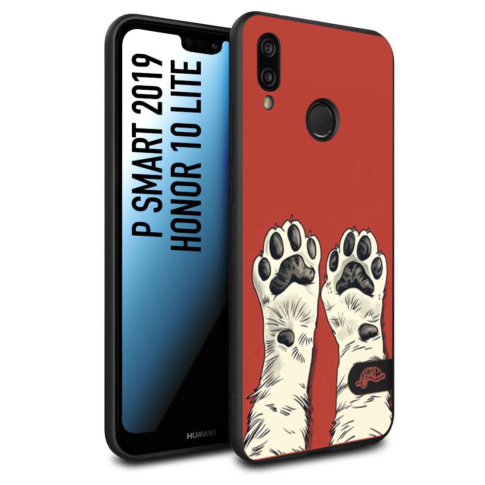 CUSTOMIZZA - Custodia cover nera morbida in tpu compatibile per Huawei P Smart 2019 zampe di gatto cat paws rossa red disegnata fumetto cartoon