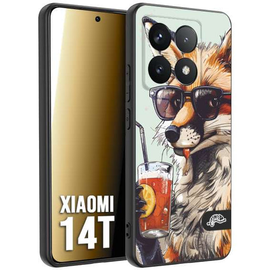 CUSTOMIZZA - Custodia cover nera morbida in tpu compatibile per Xiaomi 14T estate disegnata cocktails animali simpatici fox volpe negroni