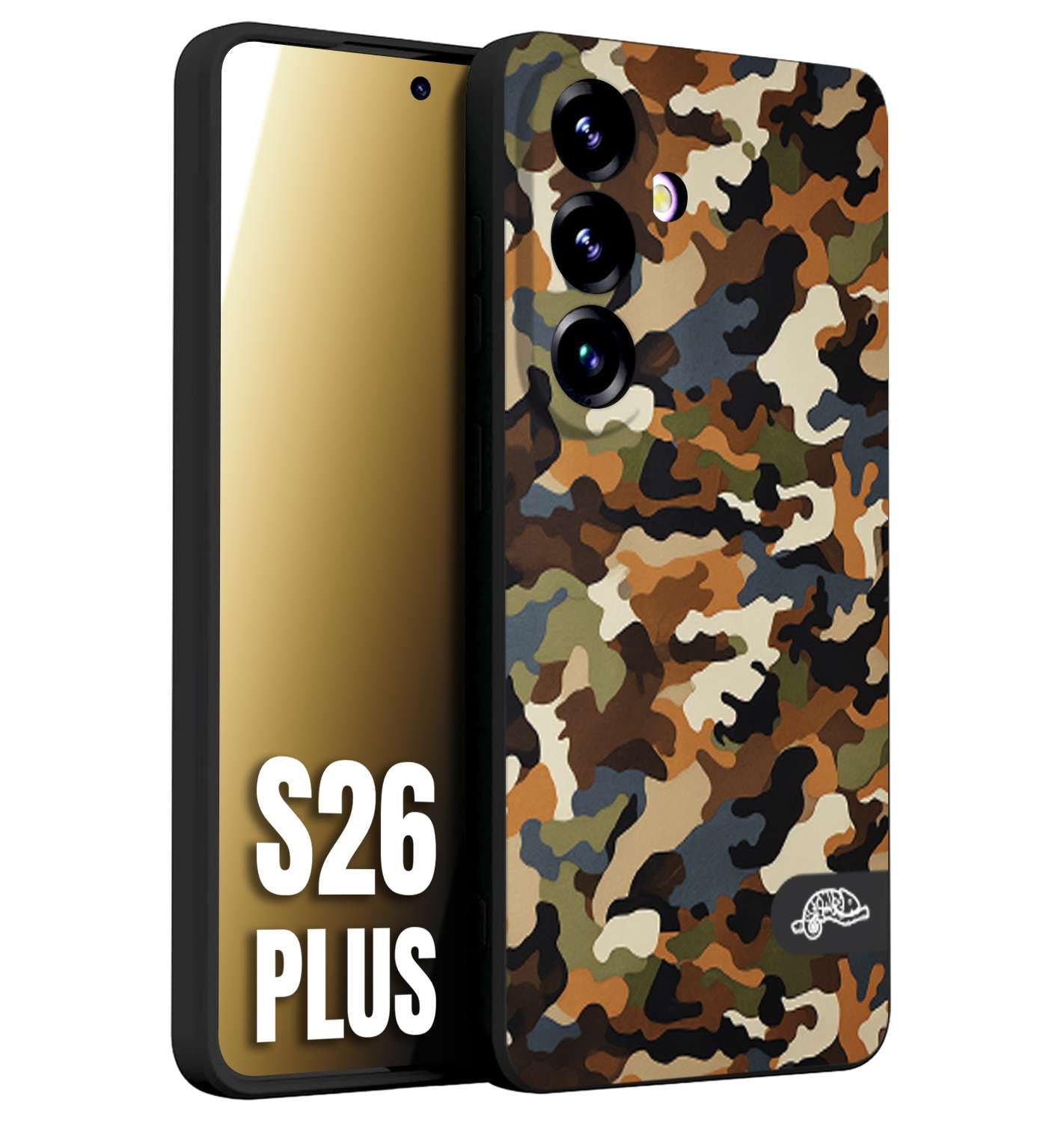 CUSTOMIZZA - Custodia cover nera morbida in tpu compatibile per Samsung S26 PLUS camouflage mimetico militare moderno blu marrone beige