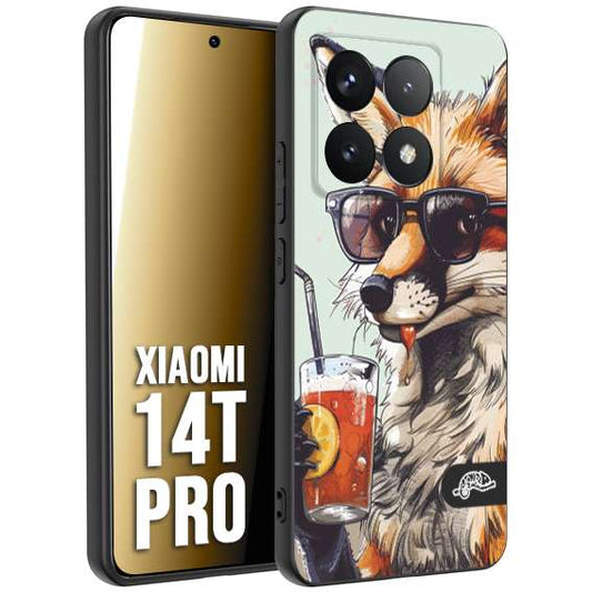 CUSTOMIZZA - Custodia cover nera morbida in tpu compatibile per Xiaomi 14T PRO estate disegnata cocktails animali simpatici fox volpe negroni