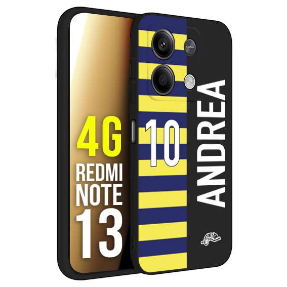 CUSTOMIZZA - Custodia cover nera morbida in tpu compatibile per Xiaomi Redmi Note 13 4G personalizzata calcio football nome e numero calciatori giallo blu