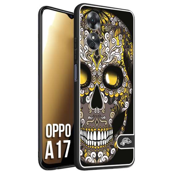 CUSTOMIZZA - Custodia cover nera morbida in tpu compatibile per Oppo A17 teschio messicano Mexican skull nero giallo