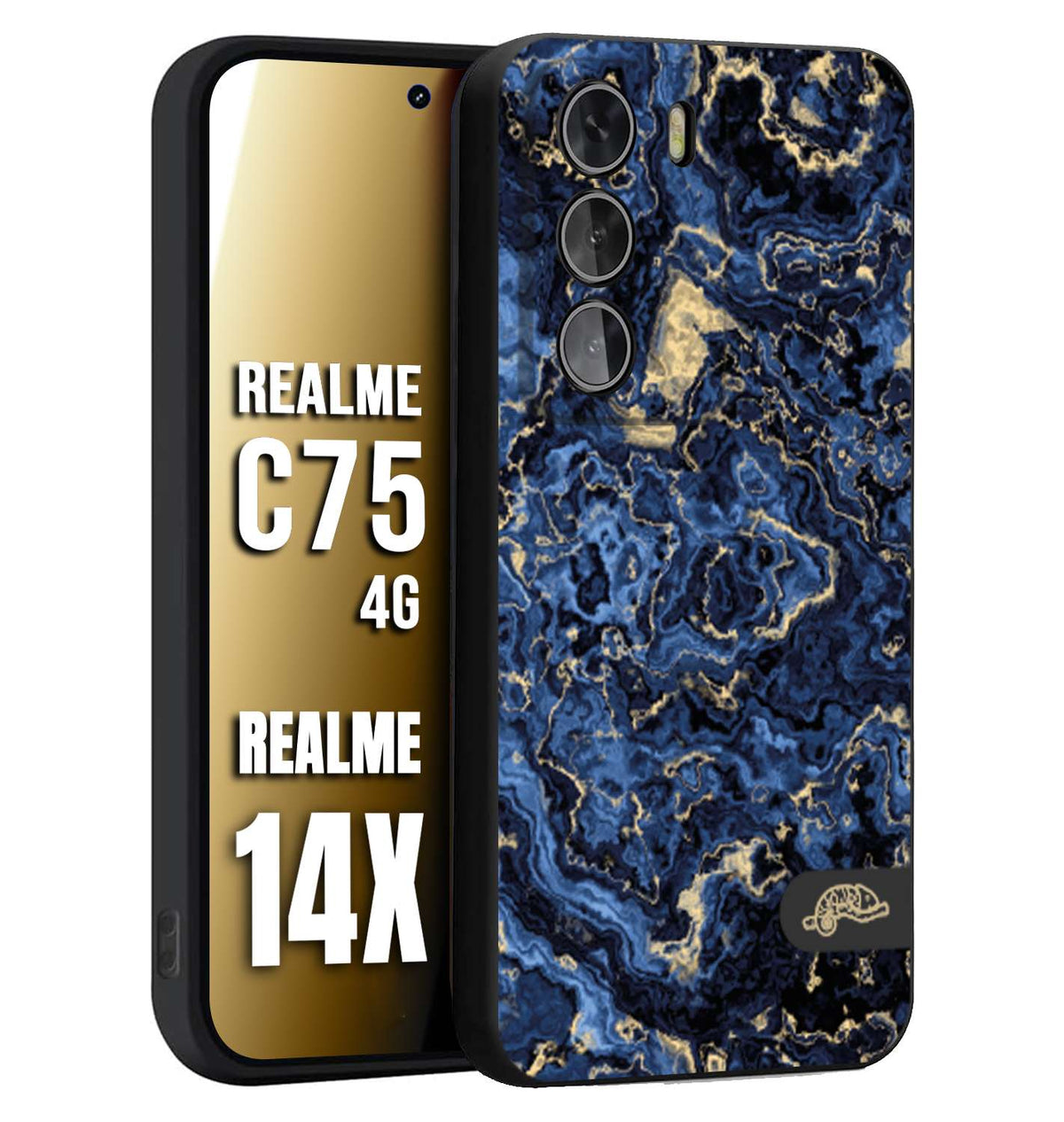 CUSTOMIZZA - Custodia cover nera morbida in tpu compatibile per Realme 14X - C75 4G effetto marmo marble blu venature dorato psichedelico