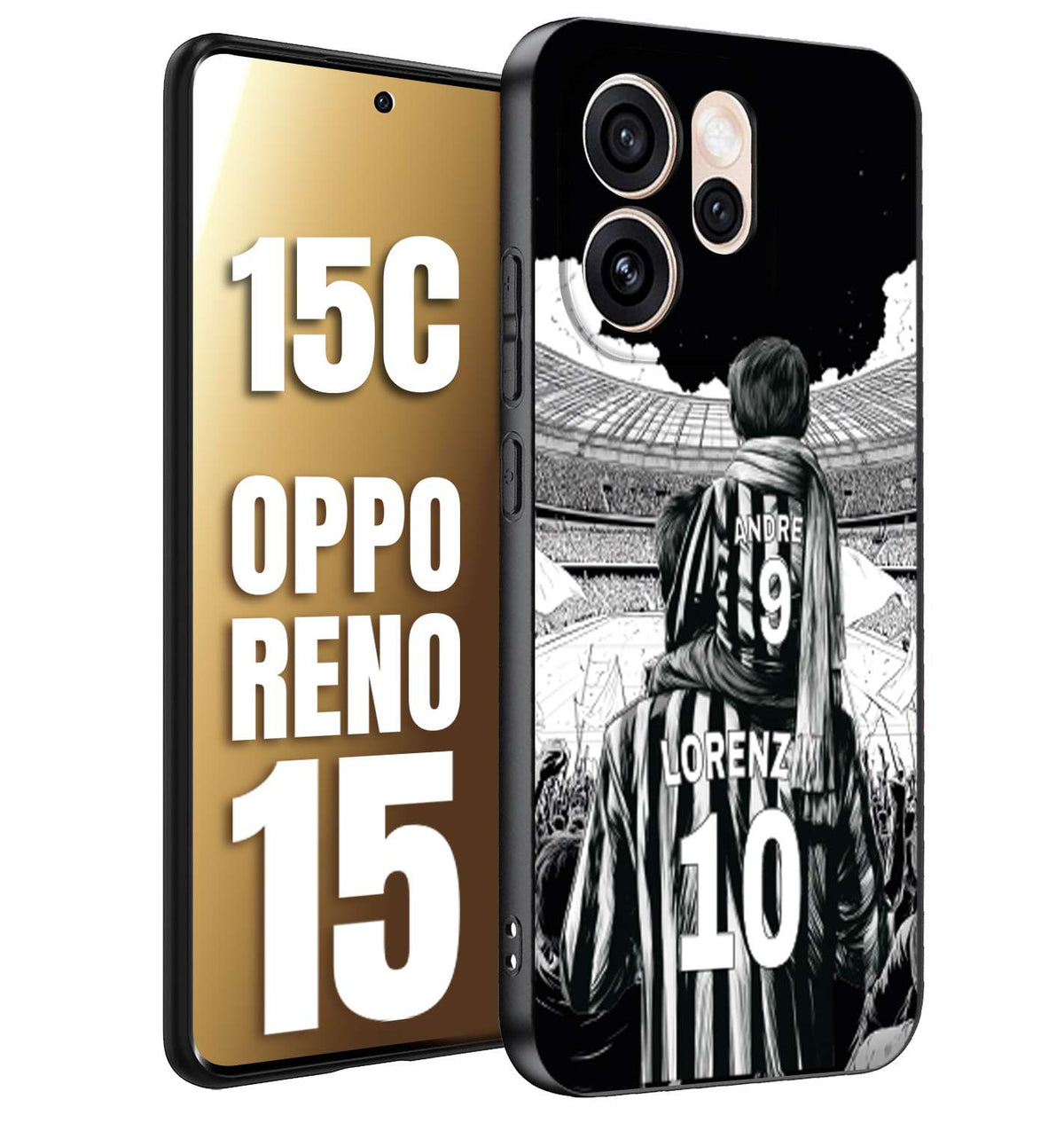 CUSTOMIZZA - Custodia cover nera morbida in tpu compatibile per Oppo Reno 15 - Reno 15Cpersonalizzata calcio football nome e numero calciatori bianconeri bianca e nera