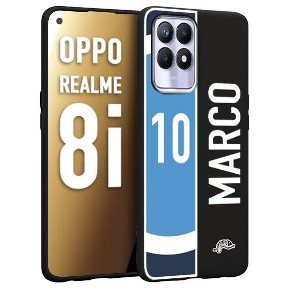 CUSTOMIZZA - Custodia cover nera morbida in tpu compatibile per Realme 8i personalizzata calcio football nome e numero calciatori biancoazzurri bianco celesti