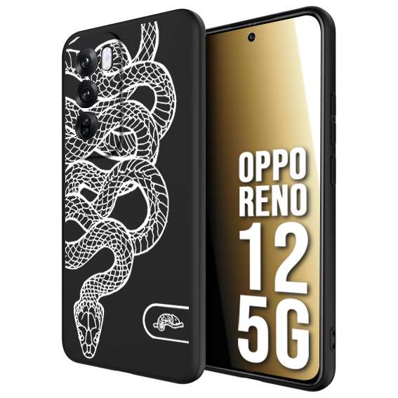 CUSTOMIZZA - Custodia cover nera morbida in tpu compatibile per Oppo Reno 12 5G serpente snake bianco a rilievo disegnato tattoo tatuaggio