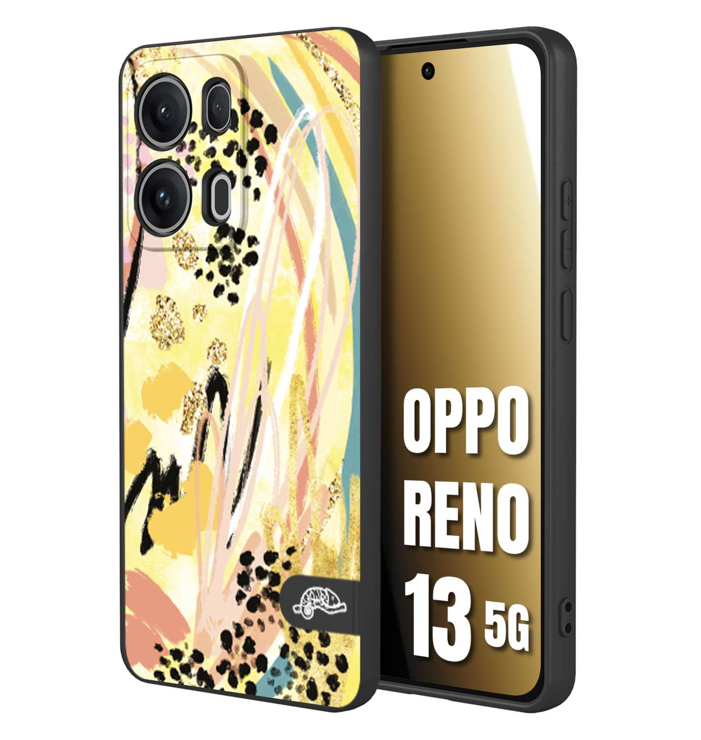 CUSTOMIZZA - Custodia cover nera morbida in tpu compatibile per Oppo Reno 13 5G astratti donna flower fantasia estate gialla rosa leopardata