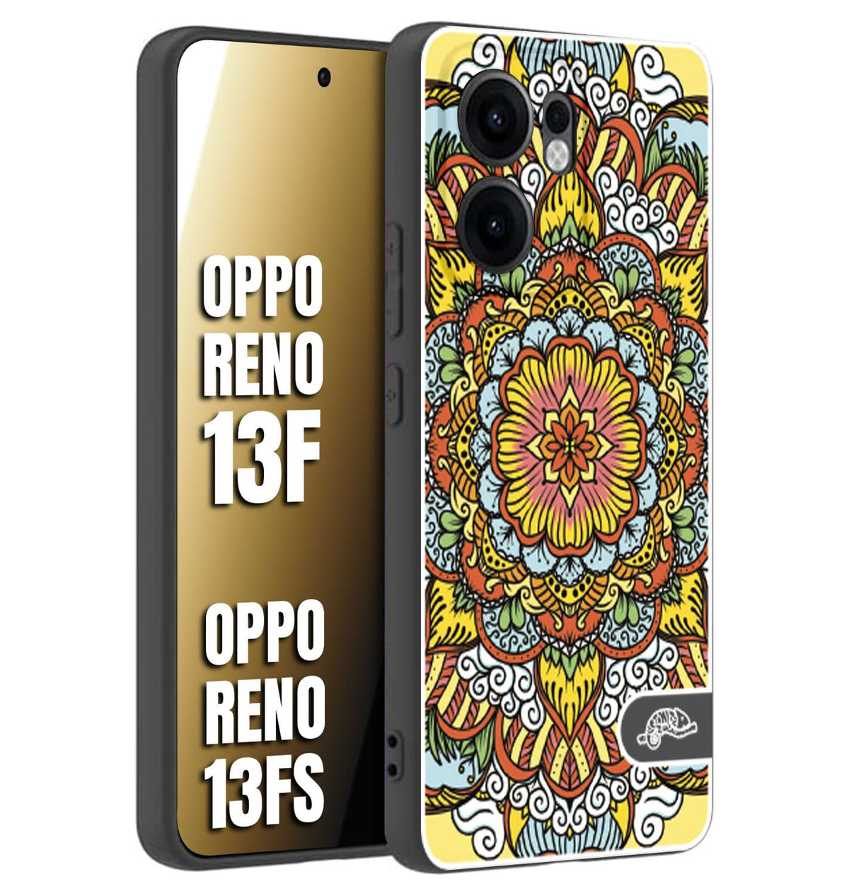 CUSTOMIZZA - Custodia cover nera morbida in tpu compatibile per Oppo Reno 13 F mandala colorato fiore nuvole arancione