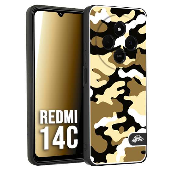 CUSTOMIZZA - Custodia cover nera morbida in tpu compatibile per Xiaomi Redmi 14C camouflage mimetico militare giallo desert brown