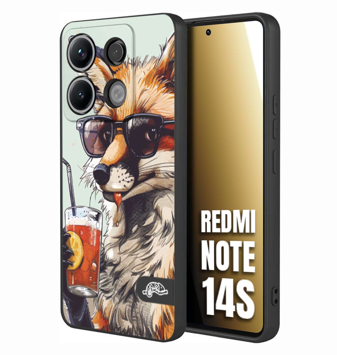 CUSTOMIZZA - Custodia cover nera morbida in tpu compatibile per Xiaomi Redmi Note 14S estate disegnata cocktails animali simpatici fox volpe negroni
