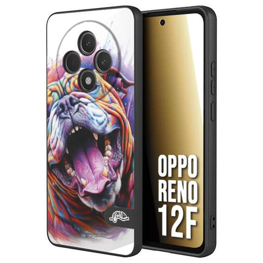CUSTOMIZZA - Custodia cover nera morbida in tpu compatibile per Oppo Reno 12F animali color bulldog cane dog colori vibranti disegnato schizzo