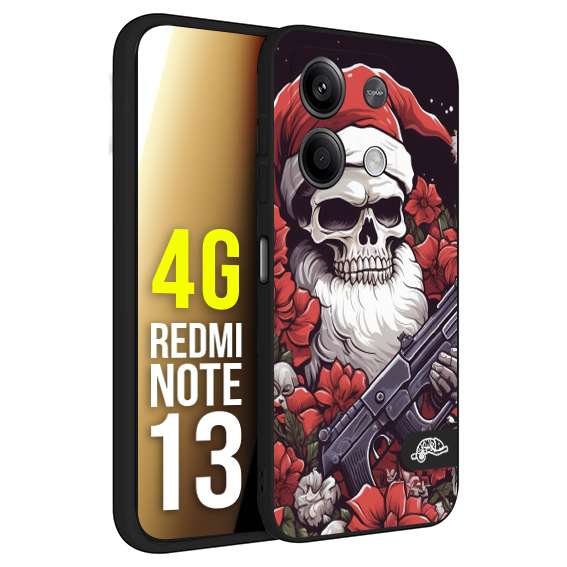 CUSTOMIZZA - Custodia cover nera morbida in tpu compatibile per Xiaomi Redmi Note 13 4G teschio natale santa claus fiori tattoo disegnato