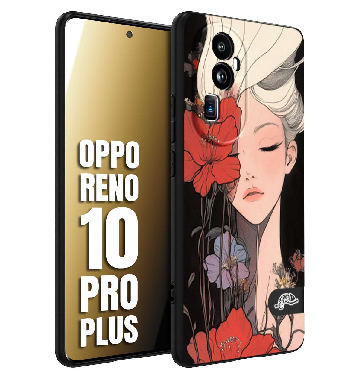 CUSTOMIZZA - Custodia cover nera morbida in tpu compatibile per Oppo Reno 10 PRO PLUS woman flower Fantasia Floreale Design Donna e Fiori, Retro Artistico