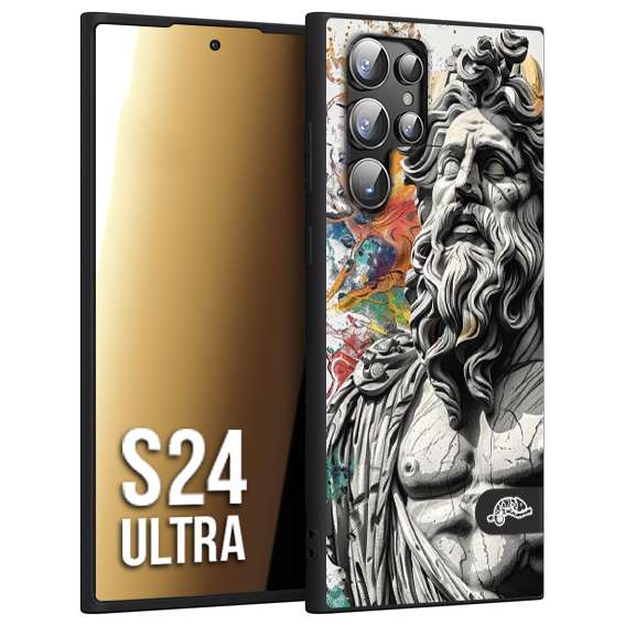 CUSTOMIZZA - Custodia cover nera morbida in tpu compatibile per Samsung S24 ULTRA statua colorata moderna antico tattoo splash color