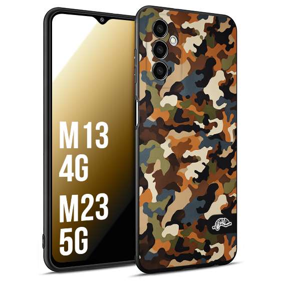 CUSTOMIZZA - Custodia cover nera morbida in tpu compatibile per Samsung M13 4G - M23 5G camouflage mimetico militare moderno blu marrone beige