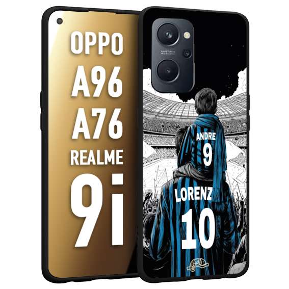 CUSTOMIZZA - Custodia cover nera morbida in tpu compatibile per Realme 9i - A96 - A76 personalizzata calcio football padre e figlio calciatori nerazzurra