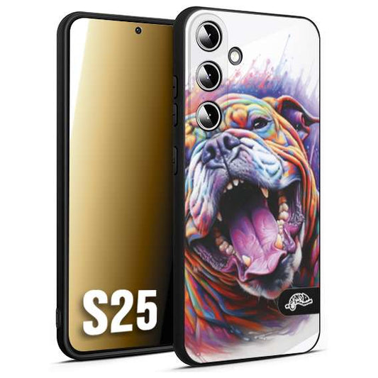 CUSTOMIZZA - Custodia cover nera morbida in tpu compatibile per Samsung S25 animali color bulldog cane dog colori vibranti disegnato schizzo