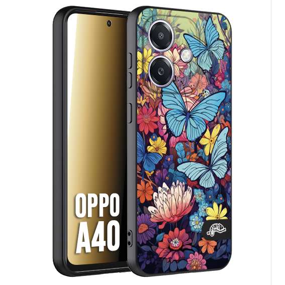 CUSTOMIZZA - Custodia cover nera morbida in tpu compatibile per Oppo A40 farfalle butterfly moderno donna disegnate gialla blu rosa