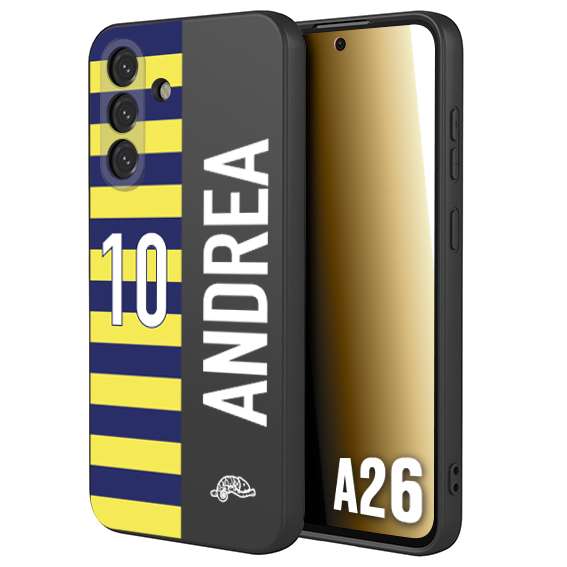 CUSTOMIZZA - Custodia cover nera morbida in tpu compatibile per Samsung A26 personalizzata calcio football nome e numero calciatori giallo blu