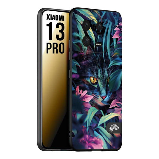 CUSTOMIZZA - Custodia cover nera morbida in tpu compatibile per Xiaomi 13 PRO animali color giungla tropicale occhio di gatto colori vibranti disegnato