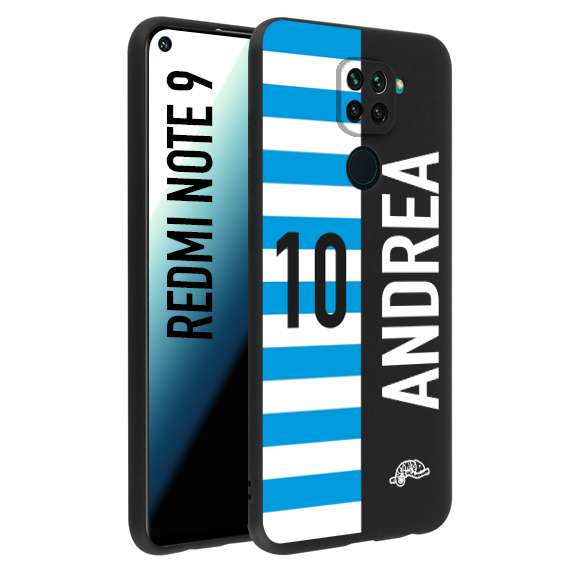 CUSTOMIZZA - Custodia cover nera morbida in tpu compatibile per Xiaomi Redmi Note 9 personalizzata calcio football nome e numero calciatori biancazzurri