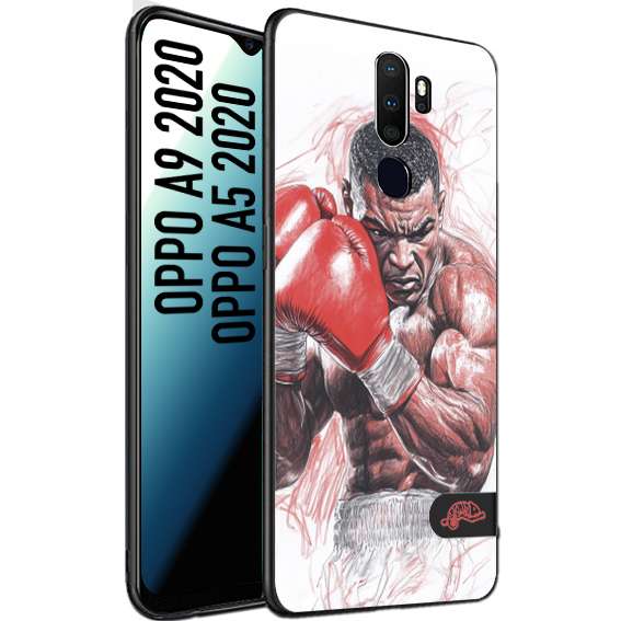 CUSTOMIZZA - Custodia cover nera morbida in tpu compatibile per Oppo A9 2020 - A5 2020 pugilato pugili disegno tattoo guantoni boxer pesi massimi iron mike