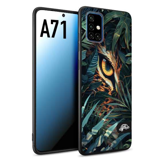 CUSTOMIZZA - Custodia cover nera morbida in tpu compatibile per Samsung A71 animali color giungla tropicale occhio di giaguaro felino disegnato