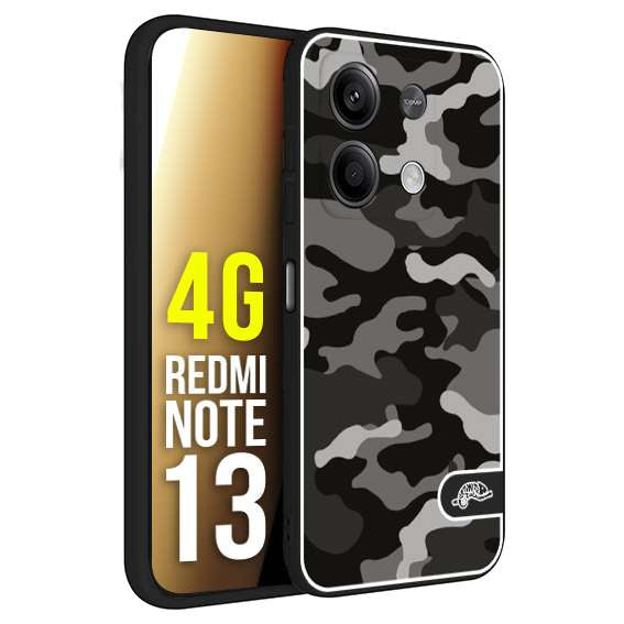 CUSTOMIZZA - Custodia cover nera morbida in tpu compatibile per Xiaomi Redmi Note 13 4G camouflage mimetico militare nero black grigio