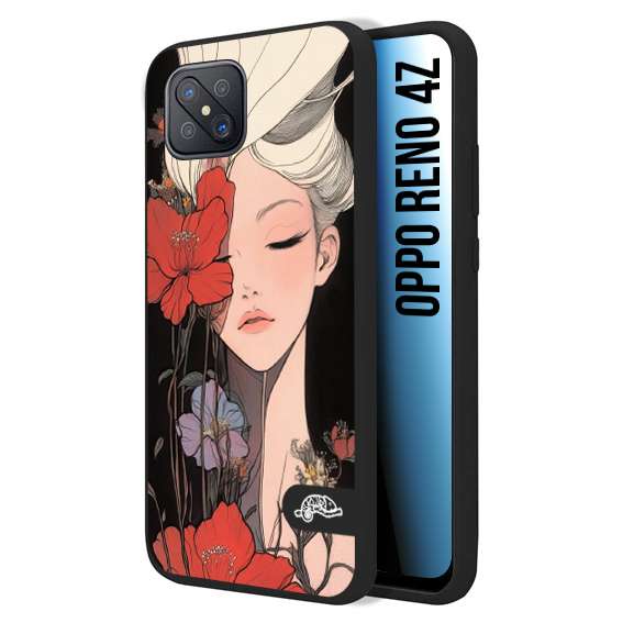 CUSTOMIZZA - Custodia cover nera morbida in tpu compatibile per Oppo Reno 4Z woman flower Fantasia Floreale Design Donna e Fiori, Retro Artistico
