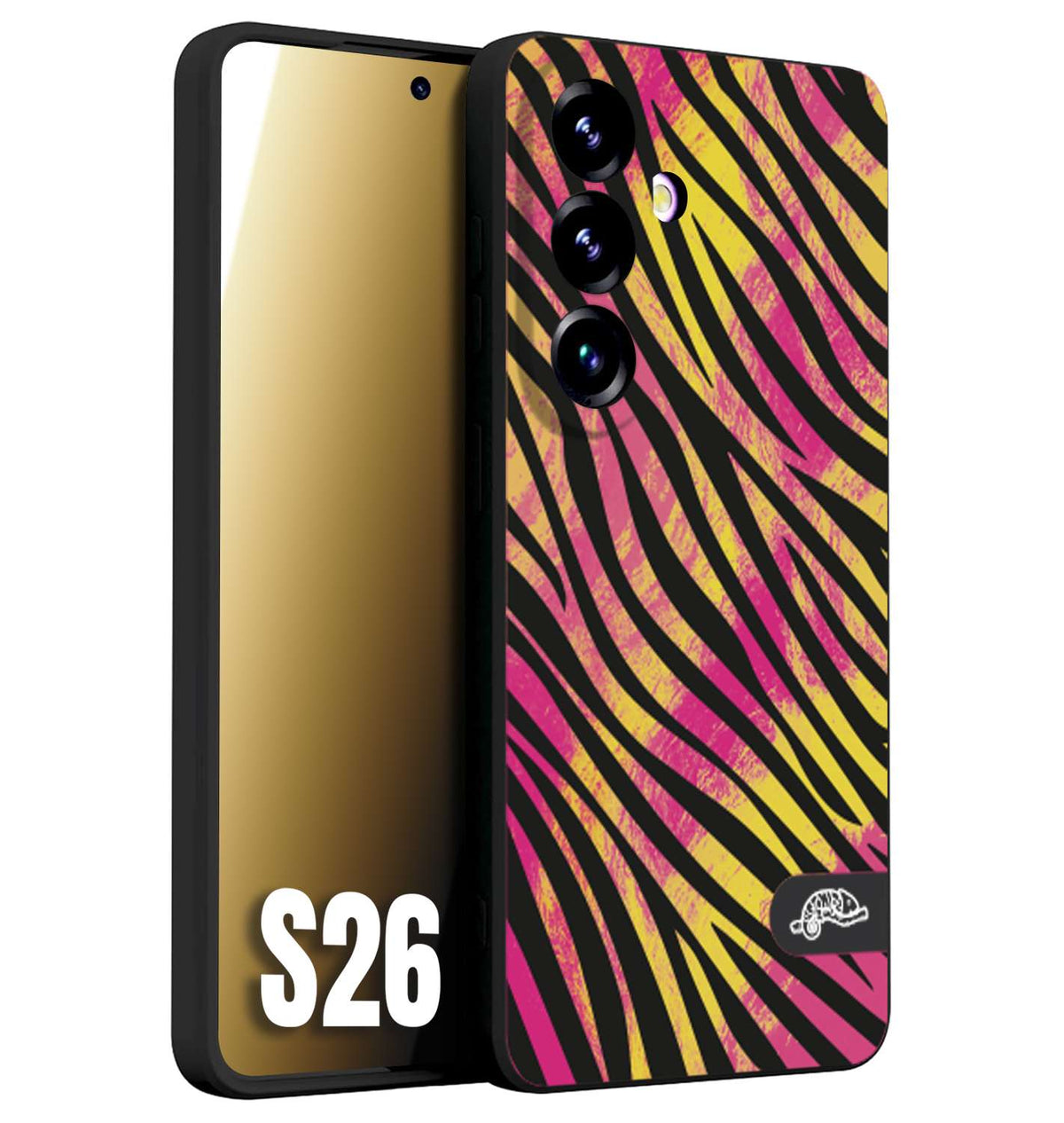 CUSTOMIZZA - Custodia cover nera morbida in tpu compatibile per Samsung S26 zebrata maculata a rilievo soft touch donna fucsia gialla