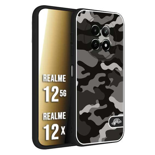 CUSTOMIZZA - Custodia cover nera morbida in tpu compatibile per Realme 12 5G - 12X camouflage mimetico militare nero black grigio
