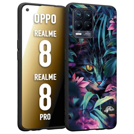 CUSTOMIZZA - Custodia cover nera morbida in tpu compatibile per Realme 8 - 8 PRO animali color giungla tropicale occhio di gatto colori vibranti disegnato