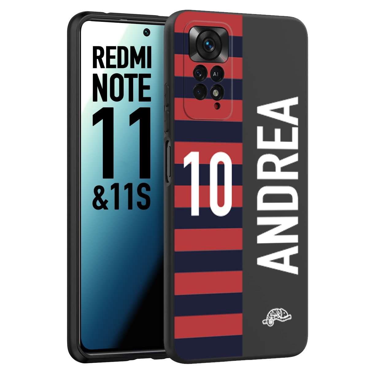 CUSTOMIZZA - Custodia cover nera morbida in tpu compatibile per Xiaomi Redmi Note 11 - Note 11S personalizzata calcio football nome e numero calciatori rossoblu